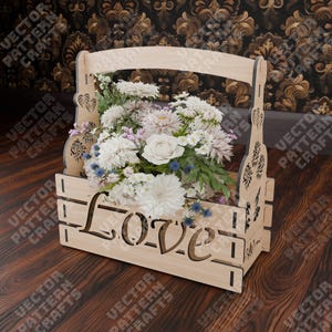 ラブフラワーバスケット レーザーカット svg ファイル Glowforge 木製 ラブバスケット svg cricut 装飾花バスケット dxf cnc ベクトルパターン