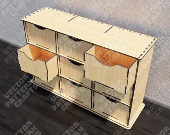 9 Drawer Storage Chest SVG Laser Cut Standing Cabinet Organizer