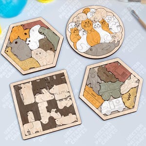 Educatieve puzzel 4 bundel lasergesneden svg-bestand Glowforge dieren montessori puzzel svg auto's educatieve puzzel dxf cnc katten puzzel lasergesneden