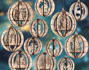 12 julgranskulor SVG laserskurna 3D-julkulor ornament träddekoration