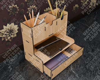 Desk Organizer SVG Laser Cut Drawer Pen Holder Phone Stand Caddy
