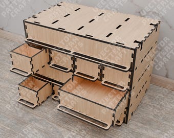 Wooden Drawer Organizer SVG Laser Cut Desk Storage Box Office Decor