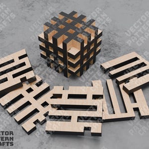 Puzzle con cubo di legno tagliato al laser file SVG Glowforge Montessori puzzle cubo SVG Cricut Puzzle educativo DXF CNC modello vettoriale