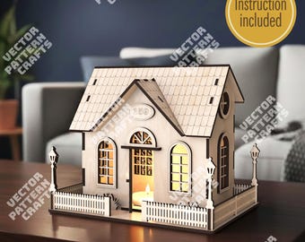 3D House Tealight Candle Holder SVG Laser Cut Lighted Cottage Decor