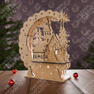 Lampada di Natale decorazione da tavolo file svg tagliato al laser Glowforge decorazione da tavolo di Natale svg Decorazione natalizia multistrato dxf modello vettoriale cnc tagliato