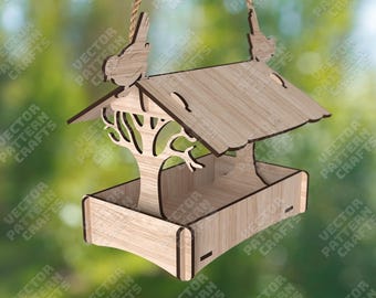 Laser cut birdhouse svg cutting file Glowforge bird nest svg cricut Birdhouse dxf cnc vector pattern Wooden Bird feeder laser file