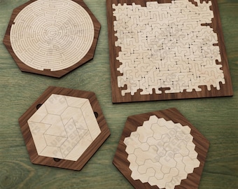 4 puzzles Montessori découpés au laser SVG Glowforge, jouets éducatifs pour enfants