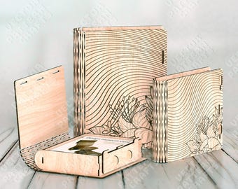 3 Wooden Book Box SVG Laser Cut Living Hinge Flexible Storag