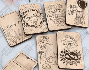 Slider money envelope 6 bundle laser cut svg file Glowforge wedding envelope money holder svg Birthday envelope gift money holder dxf cnc