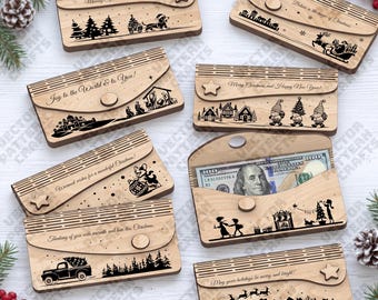 8 Christmas Money Envelope Laser Cut SVG Santa Gnome Cash Gift Holder