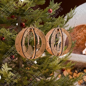 Ornements de sapin de Noël 3D découpés au laser fichier svg Ornements de sapin de Noël Glowforge svg cricut modèle vectoriel de boule de Noël dxf cnc