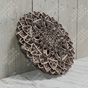 Multistrato rotondo mandala wall art taglio laser file in formato SVG Glowforge 3D pannello a parete multistrato in formato SVG cricut Mandala waal decor dxf cnc modello vettoriale