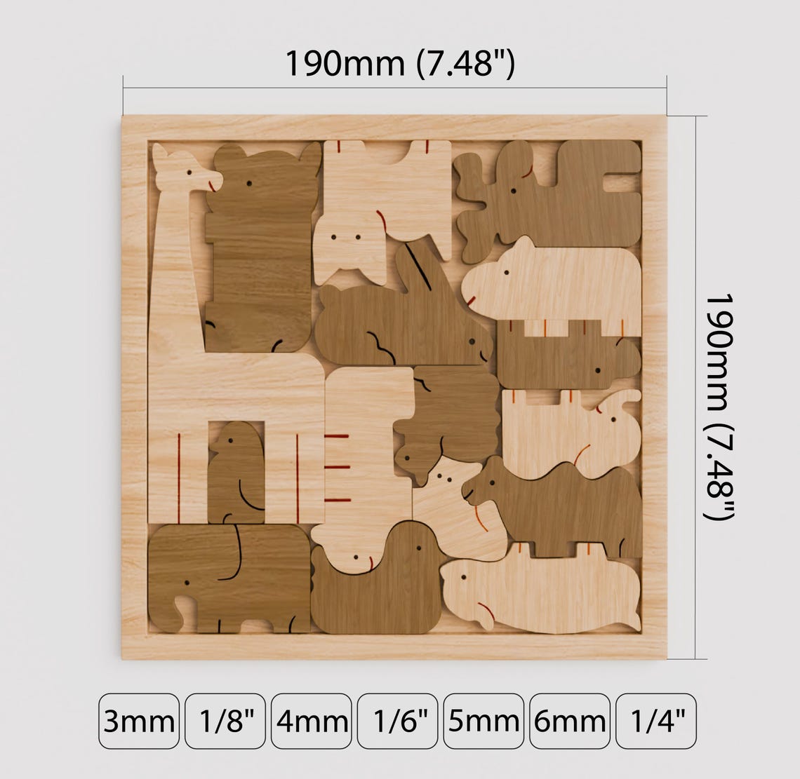 Animal Puzzle SVG Laser Cut Montessori Wooden Kids Educational Jigsaw ...