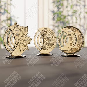Calendario perpetuo da tavolo in legno 3 bundle file svg tagliato al laser Glowforge calendario perpetuo da tavolo svg Calendario perpetuo laser dxf cnc vettore