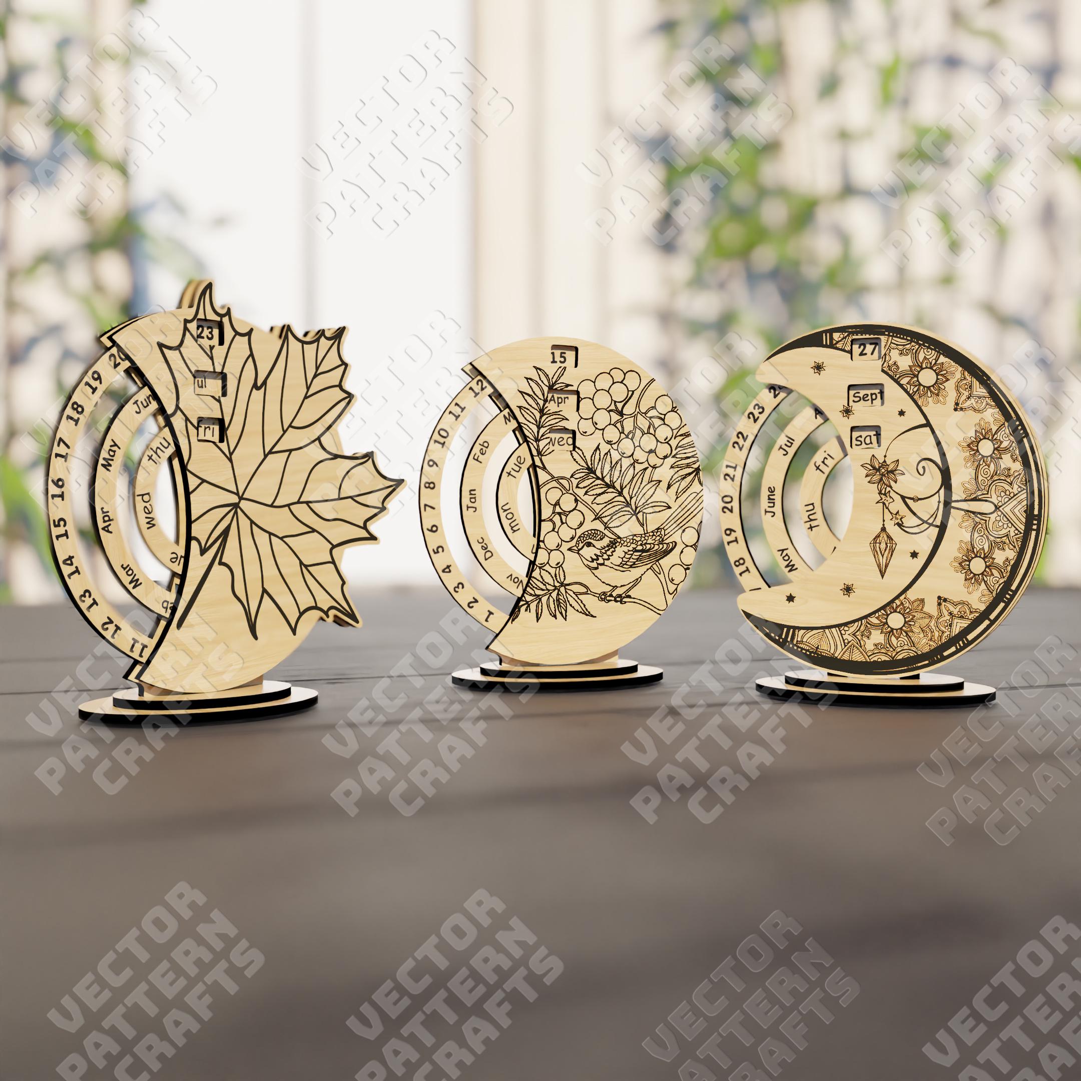 Wooden Desktop Perpetual Calendar 3 Bundle Laser Cut Svg