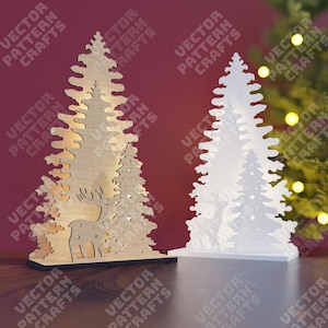 Albero di Natale renna decorazione da tavolo scena file svg tagliato al laser Glowforge decorazione da tavolo di Natale svg albero di Natale renna dxf vettore
