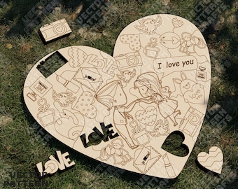 Laser Cut Heart Puzzle SVG Love Jigsaw Valentine Couple Gift Decor