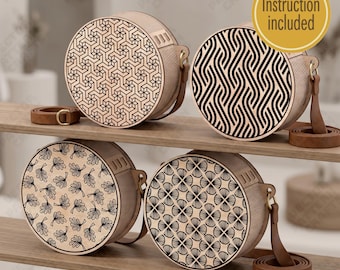 4 Geometric Round Clutch Bag Laser Cut  SVG Circle Purse Handbag