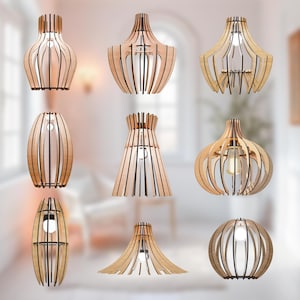 Dekorative Kronleuchter Lampe 9 Bündel Laserschnitt Datei svg Glowforge Holz Kronleuchter svg Cricut Lampe Lampe Dxf Vektormuster Kronleuchter Laserdatei