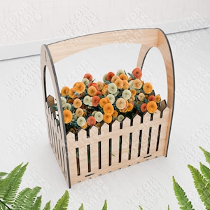 装飾フェンスの花のバスケット レーザーカット svg ファイル Glowforge 木製の花のバスケット svg レーザー 花のバスケット dxf cnc ベクトル パターン