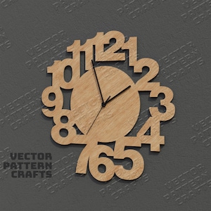 Plantilla svg de números de reloj de pared cortados con láser Reloj de pared decorativo Glowforge svg cricut Números de reloj de pared de madera dxf patrón de vector cnc