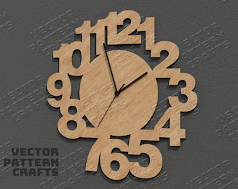 Reloj de pared moderno SVG con esfera redonda de números grandes cortada con láser.