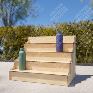 Houten display stand organisator svg lasergesneden bestand Glowforge display stap plank svg bureaublad organisator dxf vector patroon digitale download