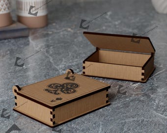 Laser cut wooden playing cards box svg template Glowforge poker cards box svg cricut Playing Cards holder dxf cnc vector pattern