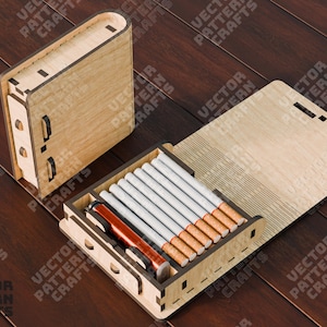 Caixa de cigarro de madeira cortada a laser arquivo svg Caixa de cigarro Glowforge svg cricut Porta-cigarro dxf cnc padrão vetorial arquivo a laser