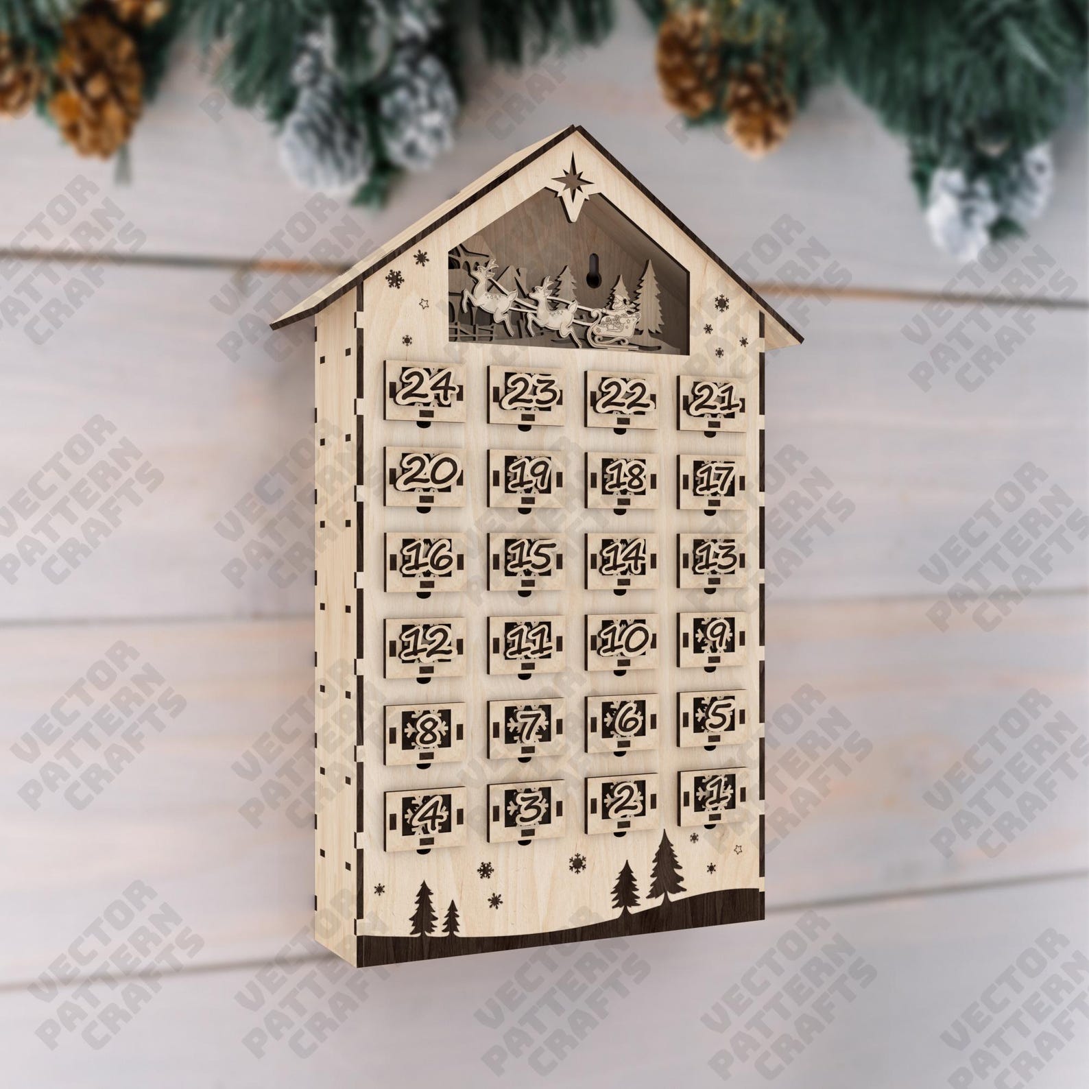Laser Cut Christmas Advent Calendar Svg Cutting File Glowforge Advent ...
