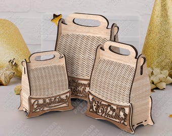 3 Wooden Gift Bag SVG Laser Cut Living Hinge Box Handle