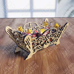 Laser geschnitten dekorative Süßigkeiten Korb svg schnittdatei Glowforge Holzblumen Korb svg Cricut Korb dxf cnc vektormuster