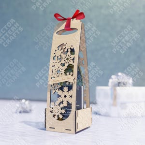 Kerstwijn cadeau doos svg lasergesneden bestand Glowforge houten kerst fles doos svg cricut kerst wijn doos dxf vector patroon