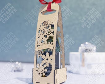 クリスマスワインボックスSVGレーザーカットホリデーボトルギフトホルダー