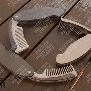 Wooden beard comb laser cut svg file Glowforge hair comb svg cricut Folding Beard Comb dxf cnc vector pattern