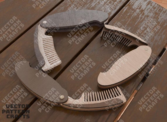 Wooden beard comb laser cut svg file Glowforge hair comb svg cricut Folding Beard Comb dxf cnc vector pattern