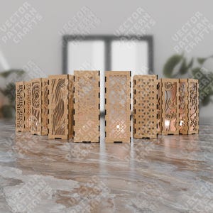 Decorative table lamp bundle laser cut svg file Glowforge wooden candle holder set svg cricut Table lantern dxf cnc vector