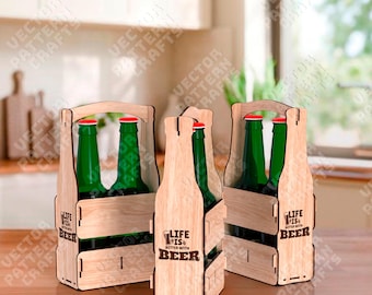 2 Beer Bottle Caddy SVG Laser Cut Bottle Carrier Holder Tote Gift Pack