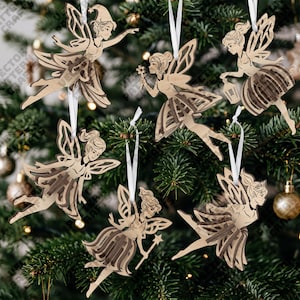 6 Fairy Christmas Ornaments SVG Laser Cut 3D Bauble Tree Decoration