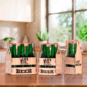 Beerenhalter aus Holz Caddy 3 Bundle Laserschnitt Caddy Glowforge Bierhalter Cnc Vektormuster Bierhalter Laser