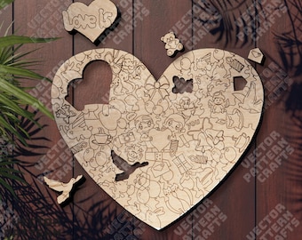 Heart Puzzle SVG Laser Cut Love Wooden Valentine Decor
