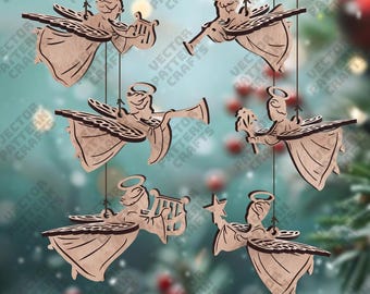 6 Christmas Angel SVG Laser Cut Ornament Hanging Musical Religious Decor