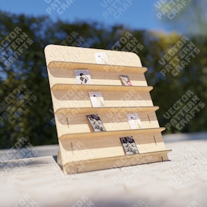 Supporto per brochure in legno tagliato al laser file svg Glowforge espositore svg cricut Organizzatore da tavolo dxf modello vettoriale Download immediato