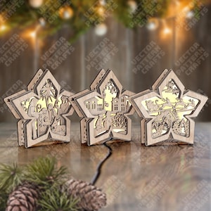 Snowflake Christmas lamp 3 set laser cut svg file Glowforge Snowflake lamp decoration svg Christmas candle holder dxf vector Christmas laser