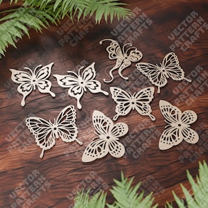 Dekoratives Schmetterlingsmuster 8 Bundle Laserschnitt svg Datei Glowforge holz Schmetterling dekoration svg Schmetterling Laser dxf Cnc Vektor-Muster