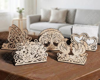 Wooden napkin holder 5 bundle laser cut svg file Glowforge decorative napkin holder svg Napkin holder dxf template Napkin holder laser cut