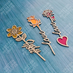 Twee gelaagde roze bloemen 3 bundel lasergesneden svg-bestand Glowforge naam roze bloemen svg laser Rose bloemen dxf cnc vector bloemen laserbestand