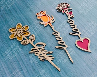 Two layered rose flowers 3 bundle laser cut svg file Glowforge name rose flowers svg laser Rose flowers  dxf cnc vector Flowers laser file