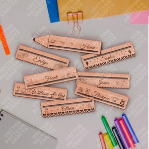 Schoolkinderen lijn liniaal 8 bundel lasergesneden svg-snijbestand Glowforge kinderen schoolliniaal svg Schoolliniaal dxf cnc gepersonaliseerde liniaal lasergesneden