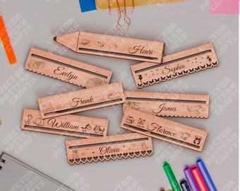 Schoolkinderen lijn liniaal 8 bundel lasergesneden svg-snijbestand Glowforge kinderen schoolliniaal svg Schoolliniaal dxf cnc gepersonaliseerde liniaal lasergesneden